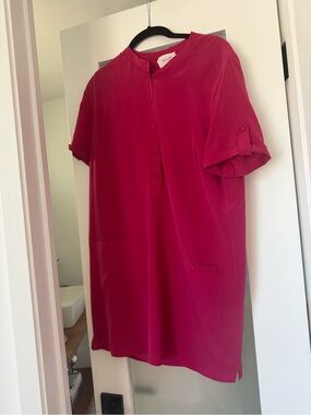 Sezane Hot Pink Button-Front Mini Dress